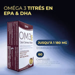 Huile de poisson 60 capsules de la marque superdiet sur fond bleu.