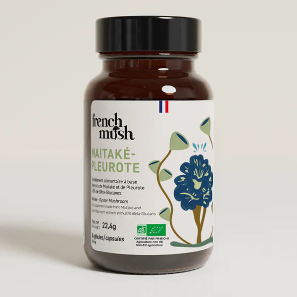 Une boite de 56 gélules de Duo Maïtaké + Pleurote de la marque French Mush