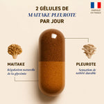 la composition d'une gélule de Duo Maïtaké + Pleurote de la marque French Mush