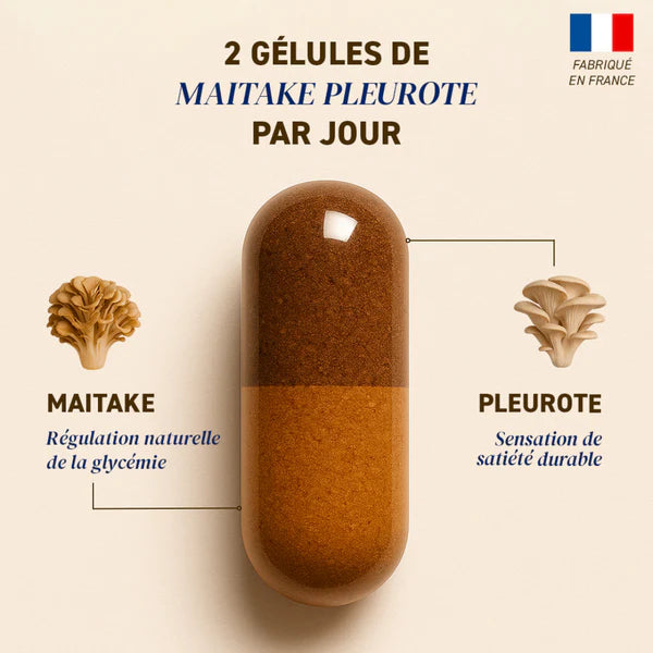 la composition d'une gélule de Duo Maïtaké + Pleurote de la marque French Mush
