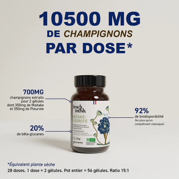 Le dosage par dose du Duo Maïtaké + Pleurote de la marque French Mush