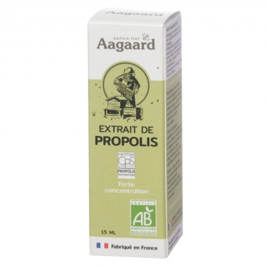 Extrait de propolis bio d'un format de 15mL de la marque Aagaard.