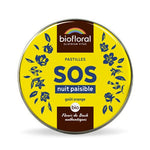 Une boite de 50 grammes de pastilles de Secours SOS Nuit Paisible aux Fleurs de Bach de Biofloral