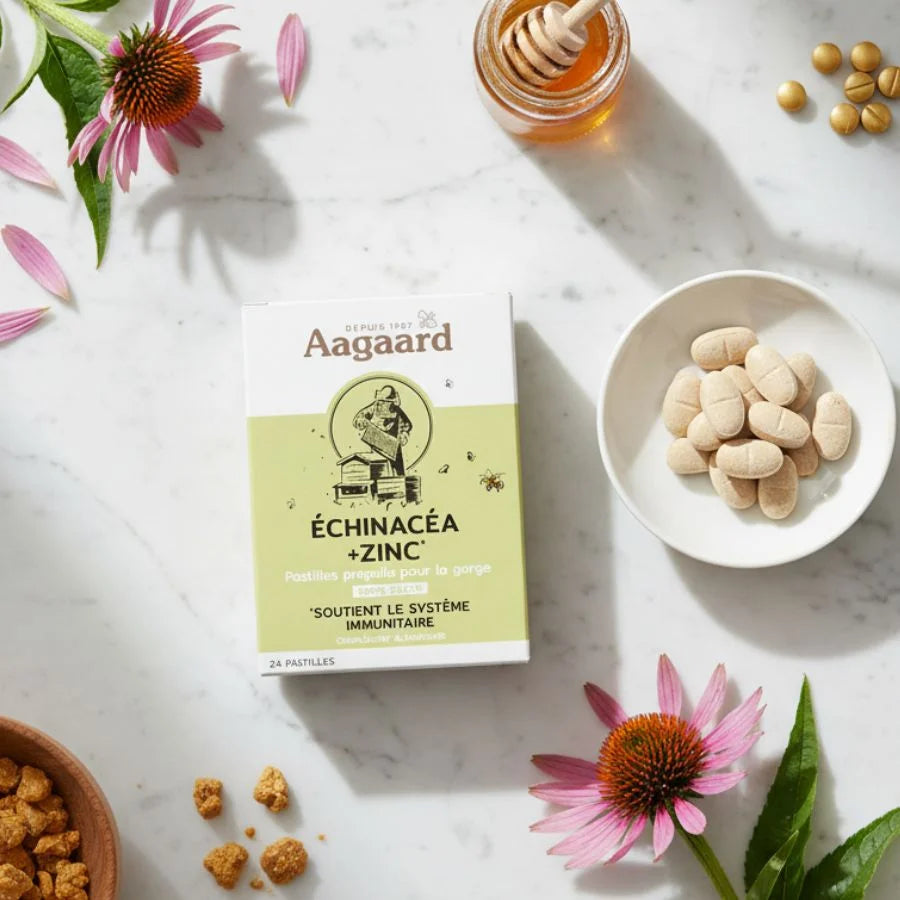 Pastilles pour la gorge Aagaard dans un décor naturel.