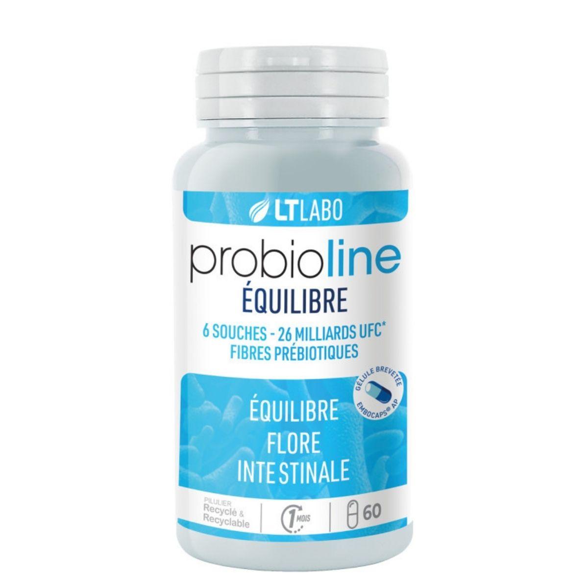 Un flacon de 60 gélules de Probioline equilibre de la marque lt labo