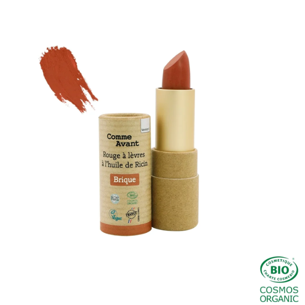 Rouge à lèvres bio à l'huile de ricin brique