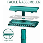 Zoom sur l'assemblage facile du Rasoir de sûreté en métal avec socle couleur vert émeraude de la marque Bambaw
