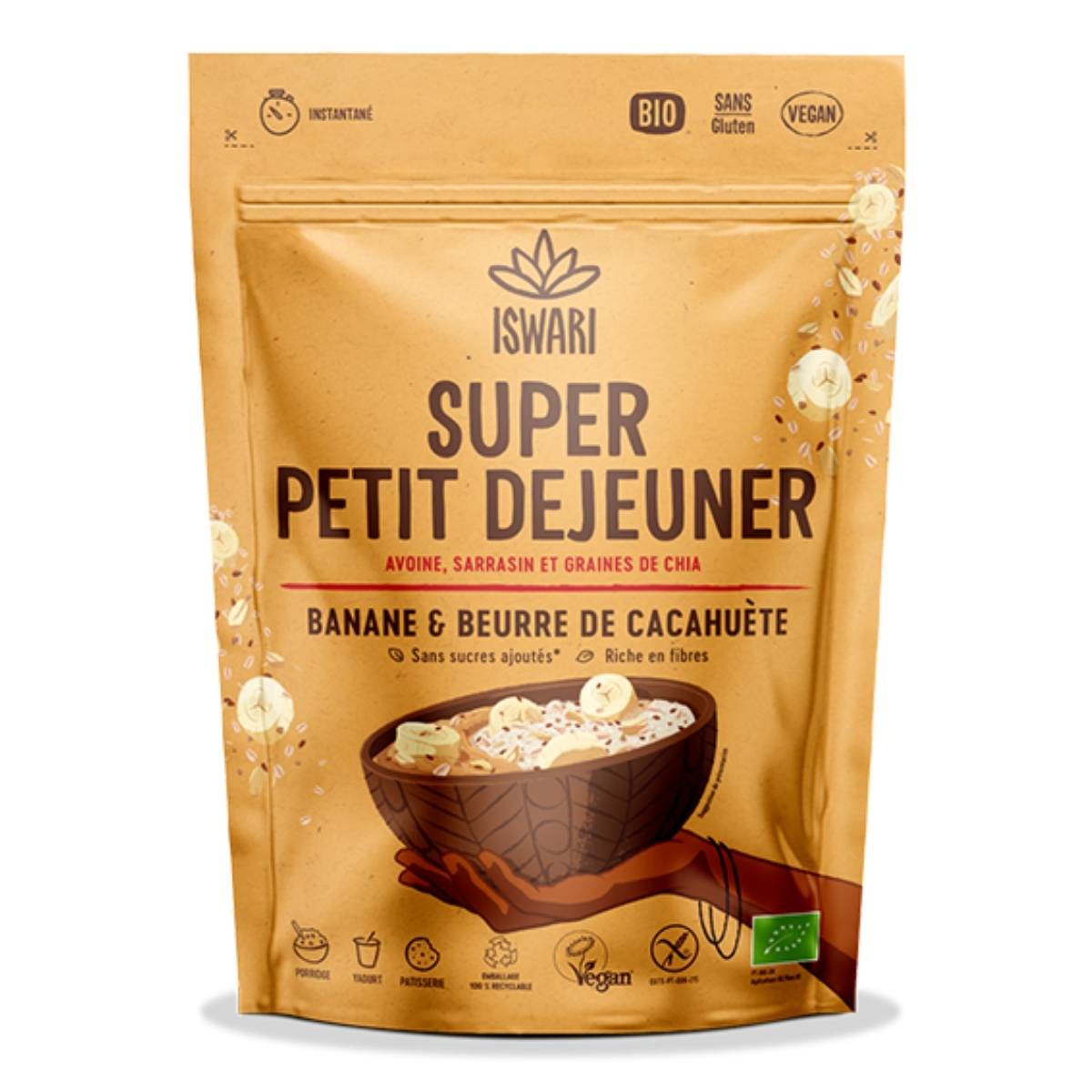 Paquet de 360g de super petit déjeuner banane et beurre de cacahuète.