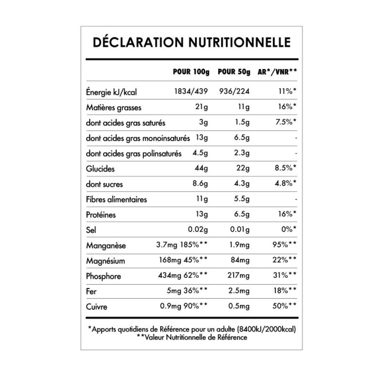 Les valeurs nutritionnelles du Iswari Super Petit Déjeuner Cacao Purée Noisettes 360g
