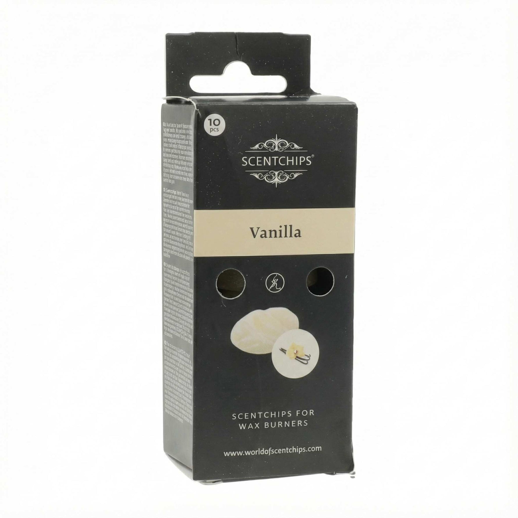 Packaging de la cire parfumée vanille de scentships sur fond blanc.