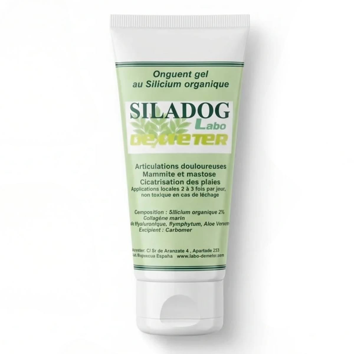 Siladog crème articulations avec ingrédients silicium organique, collagène marin et aloe vera pour chien et chat