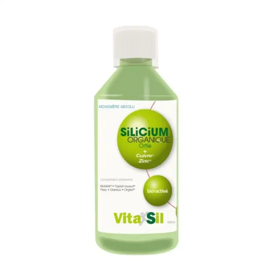 Silicium organique Vitasil, flacon 1L, complément liquide pour soutenir les articulations, la peau et les tissus conjonctifs.