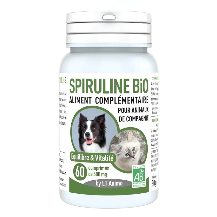 Un boite de 60 gélules de spiruline bio pour chiens et chat de la marque LT Labo