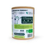 Le verso d'une boite de Spiruline bio en paillettes (origine France) de 90 g de la marque Etika Spirulina