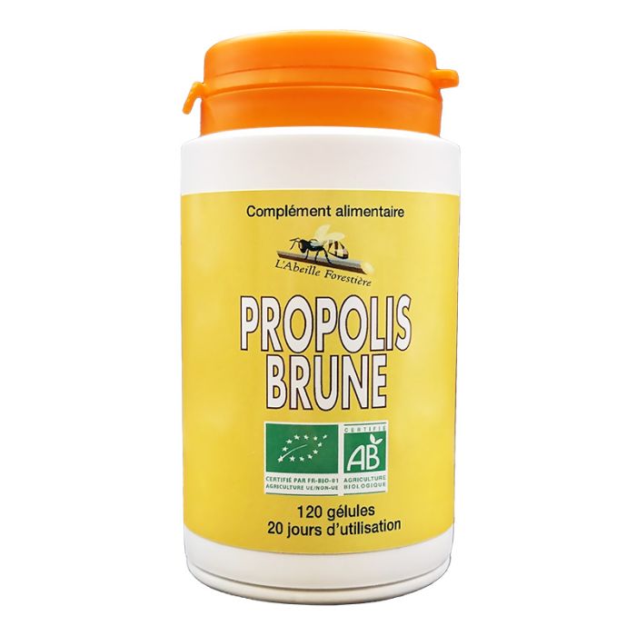 Un pot de 120 gélules de Propolis Brune bio de la marque Abeille Forestière