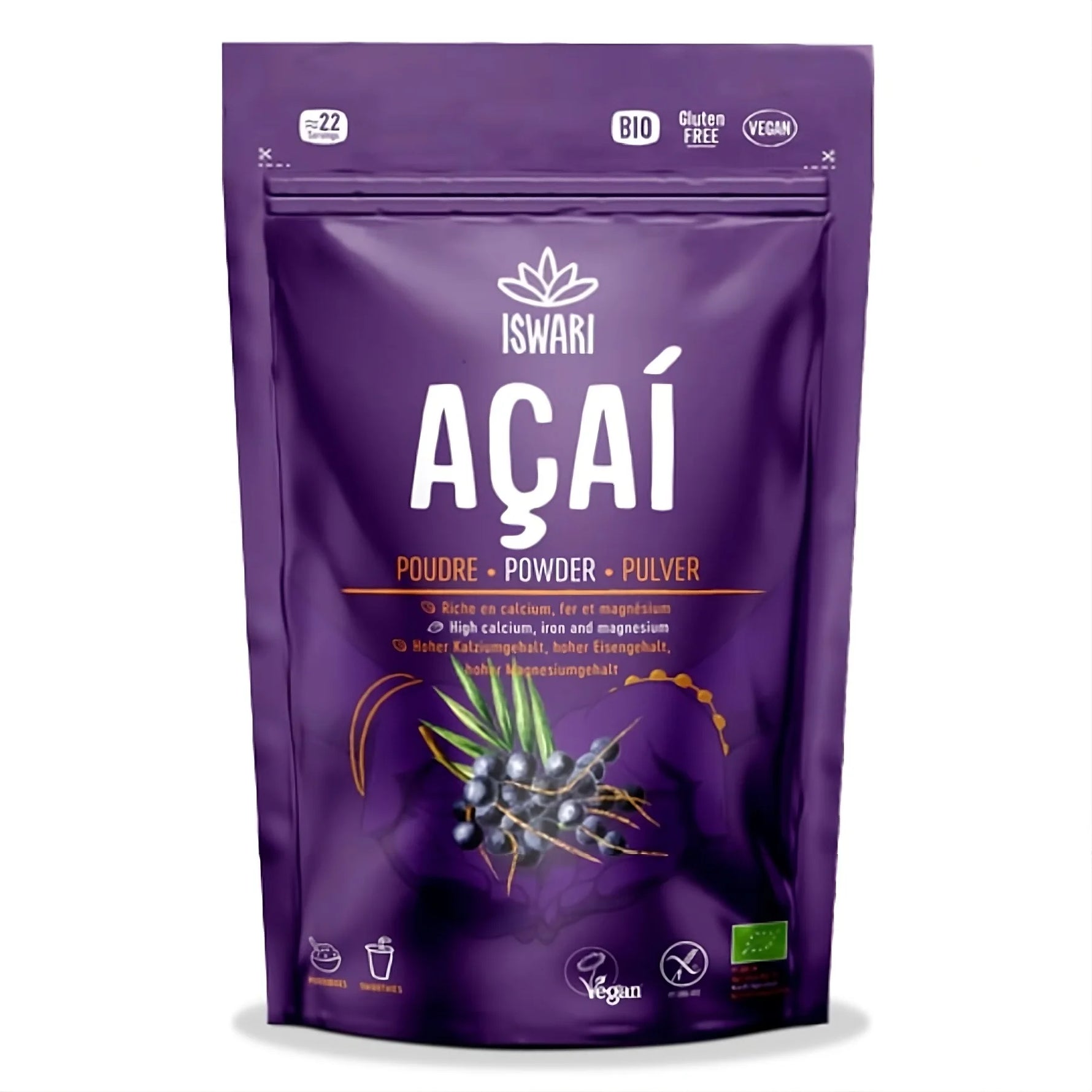 Un sachet dAçaï en poudre bio (origine Brésil) de 70 g de la marque Iswari