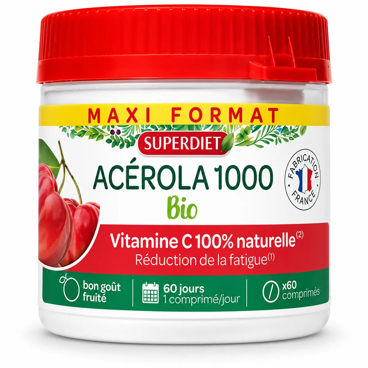 Superdiet Acérola 1000 Bio - 60 comprimés complément vitamine C naturelle
