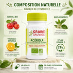 Acérola Bio 60 gélules Graine Sauvage - Vitamine C naturelle avec bioflavonoïdes