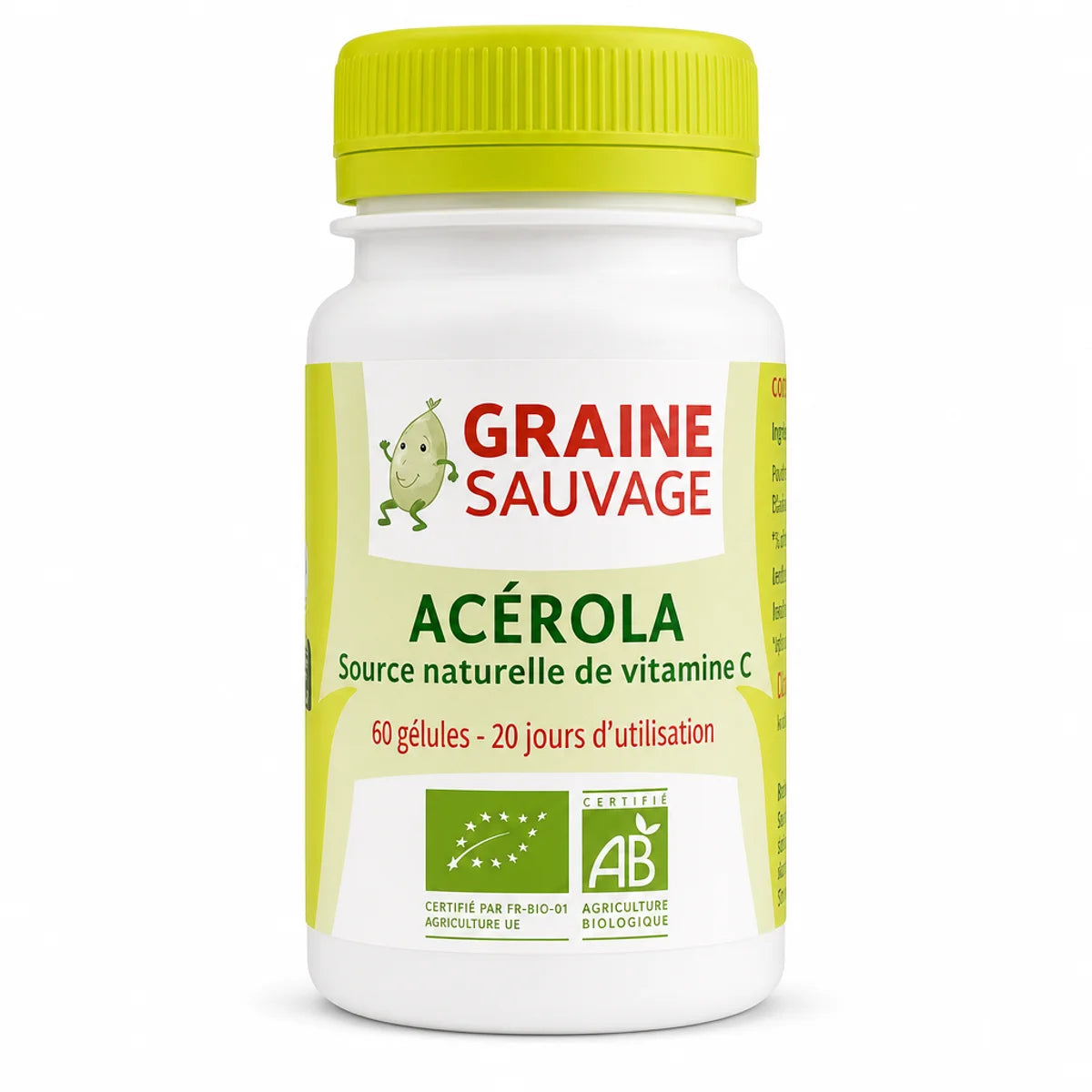 Acérola Bio 60 gélules Graine Sauvage - Flacon blanc complément alimentaire naturel certifié AB