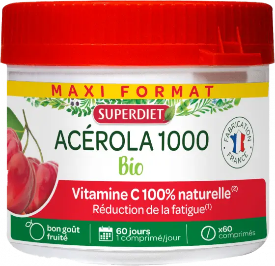 Un pot d'Acérola 1000 Bio de 60 Comprimés Superdiet