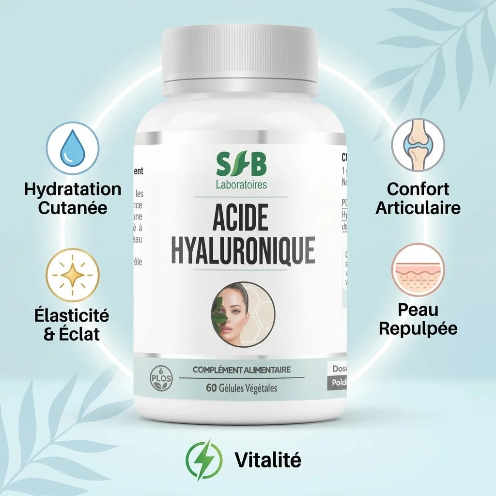 Acide Hyaluronique SFB 60 gélules avec bénéfices : hydratation, élasticité, confort articulaire