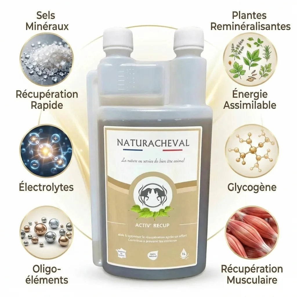 Activ' Recup Cheval Naturacheval 1L avec ingrédients minéraux et électrolytes pour récupération équine