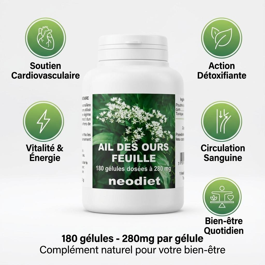 Ail des ours 280mg Neodiet 180 gélules - Flacon complément naturel cardiovasculaire et détoxifiant