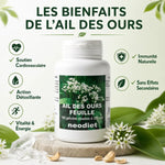 Bouteille Neodiet Ail des Ours 280mg avec bénéfices cardiovasculaires, détoxifiants et immunité naturelle affichés