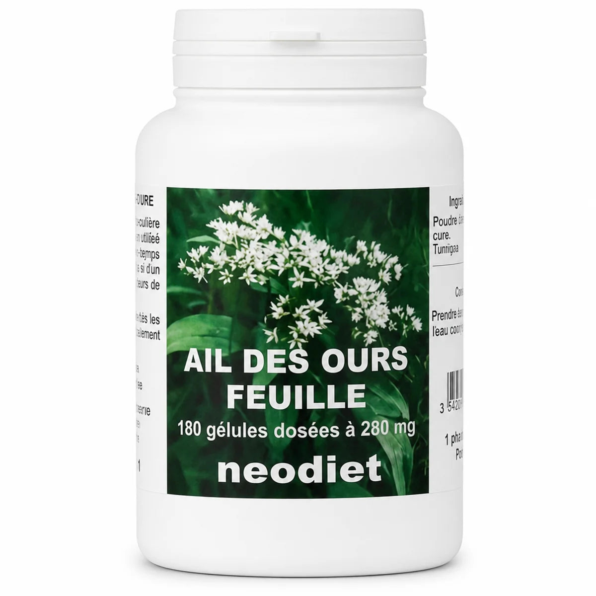 Flacon Neodiet Ail des Ours 180 gélules 280mg bio sur fond blanc