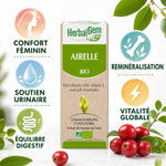 Airelle Bio HerbalGem 30ml avec bénéfices santé féminine et urinaire illustrés