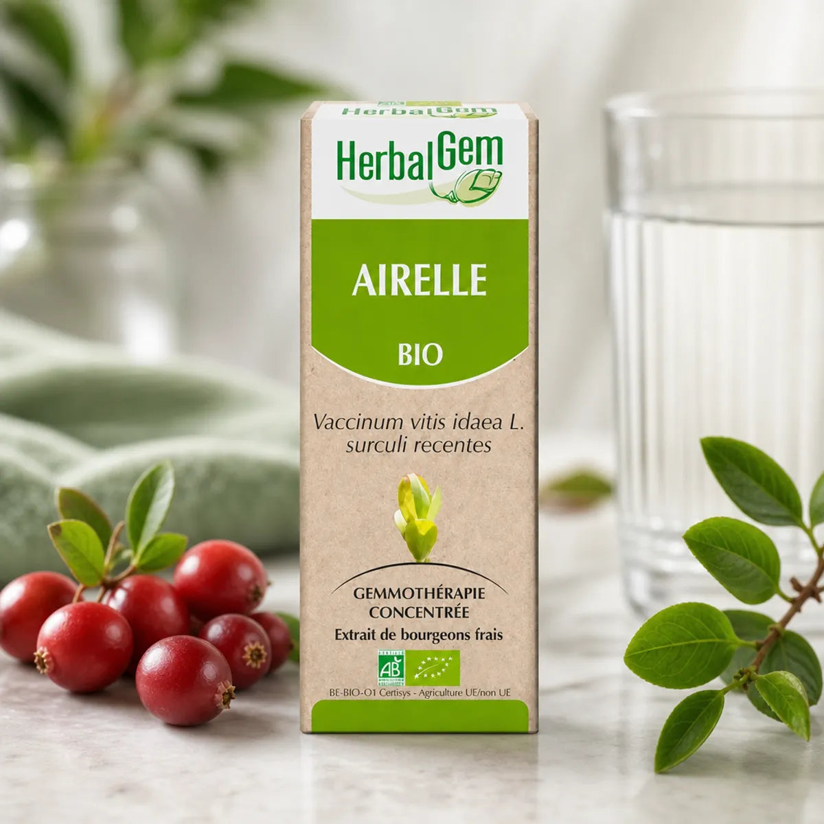 Airelle Bio HerbalGem 30ml avec airelles fraîches et feuilles vertes pour la santé