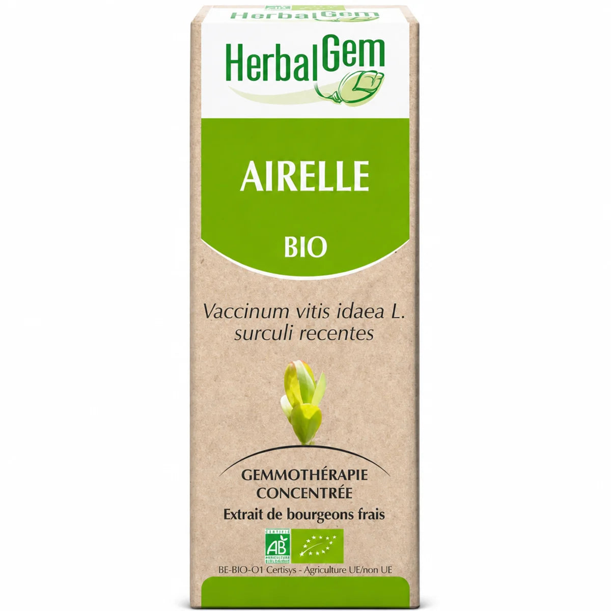Airelle Bio extrait de bourgeons frais 30ml HerbalGem bouteille avec packaging bio certifié