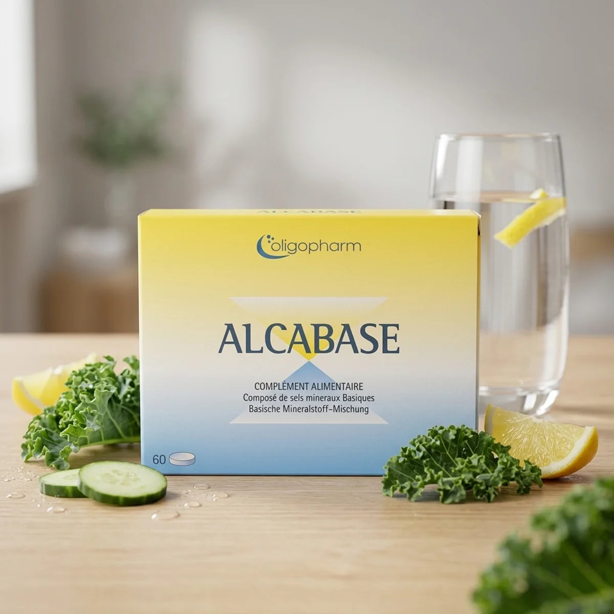 Alcabase 60 comprimés Dr Theiss pour équilibre acido-basique entouré de fruits et légumes frais