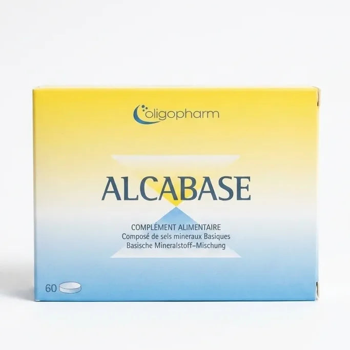 Alcabase 60 comprimés Dr Theiss pour l'équilibre acido-basique, boîte packaging jaune et bleu