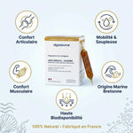 AlgoSource Magnésium Articulations ampoules avec infographie des 5 bénéfits : confort articulaire, mobilité, muscles, origine bretonne, biodisponibilité