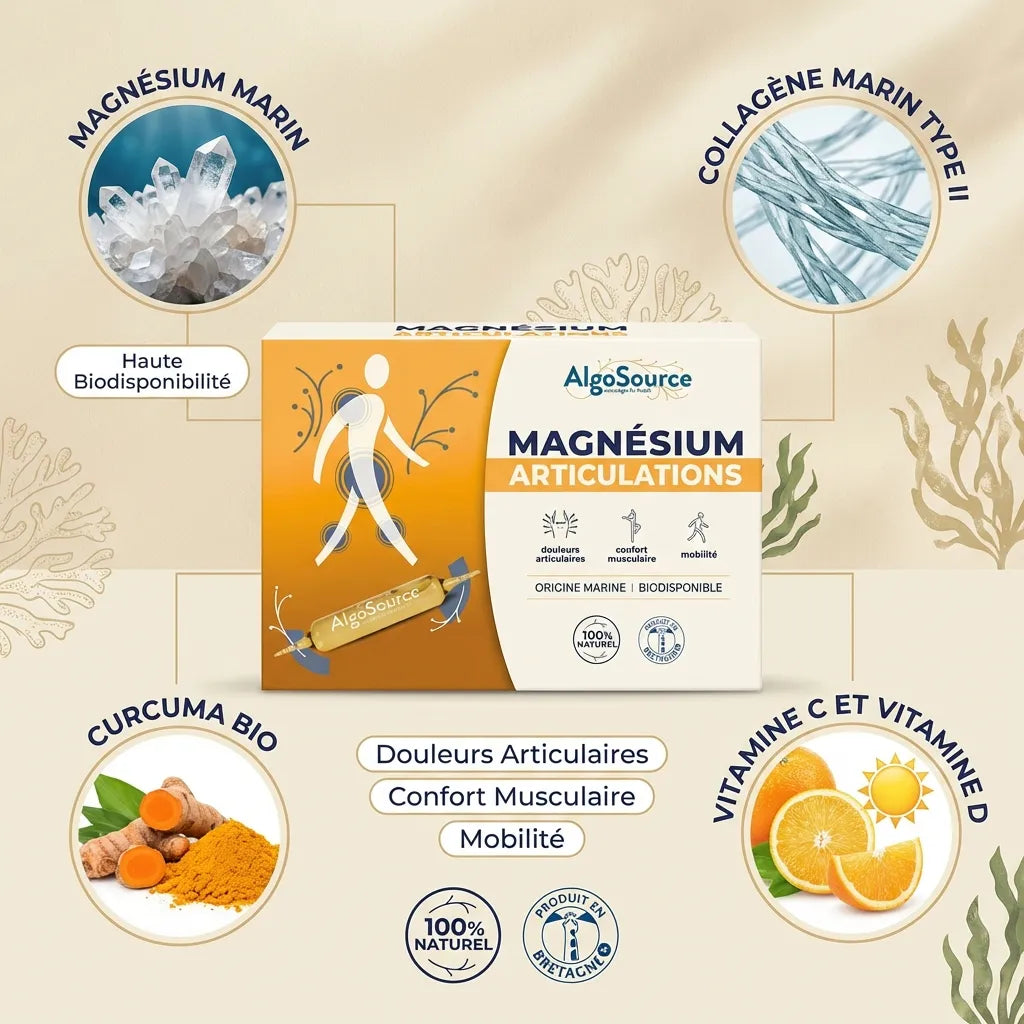 AlgoSource Magnésium Articulations ampoules avec ingrédients marins pour confort musculaire