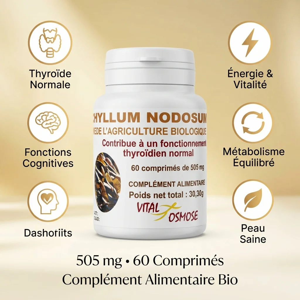 Algue Ascophyllum Nodosum Bio 505 mg flacon 60 comprimés avec bénéfices santé thyroïde énergie métabolisme