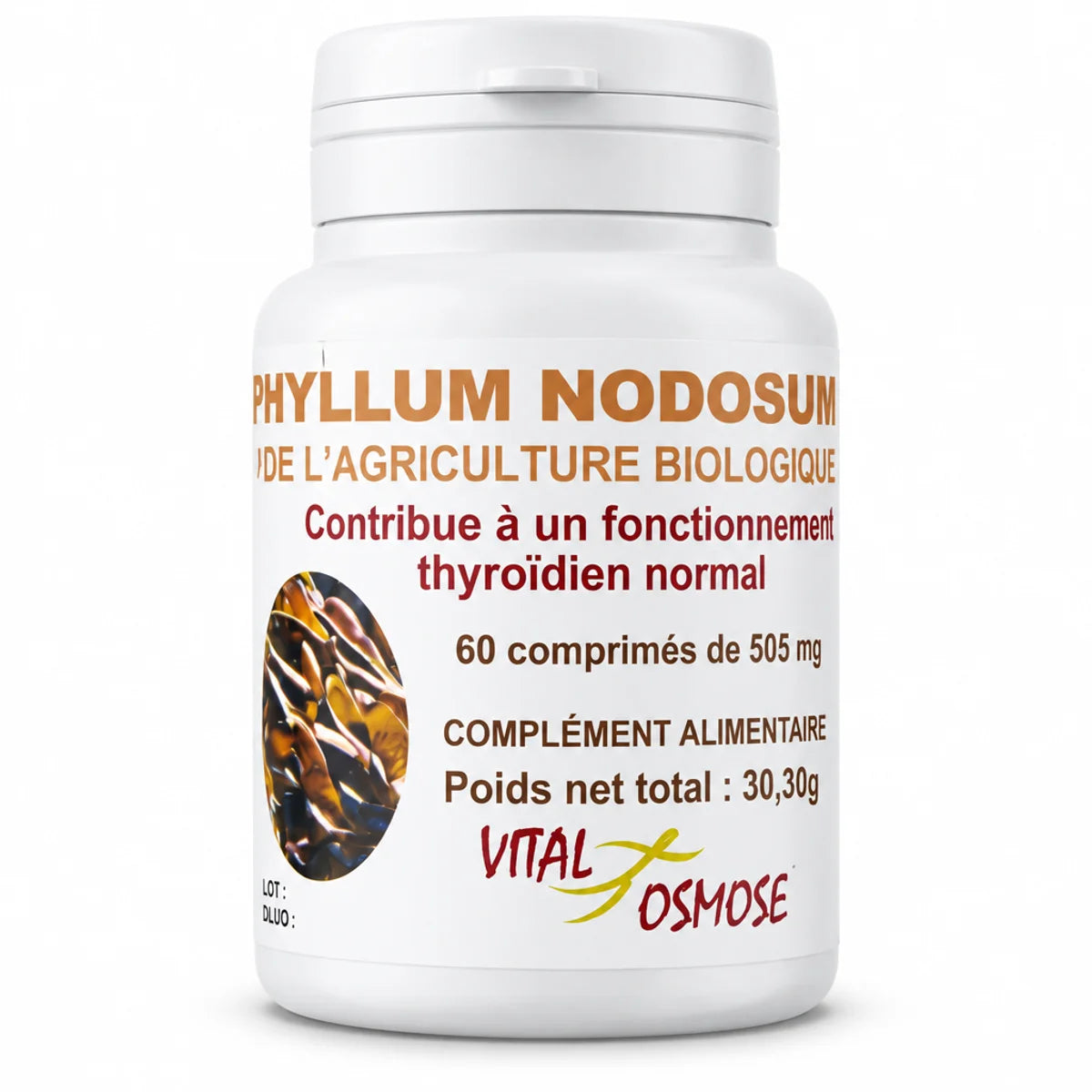 Flacon Algue Ascophyllum Nodosum Bio 505 mg 60 comprimés Vitalosmose supplément naturel