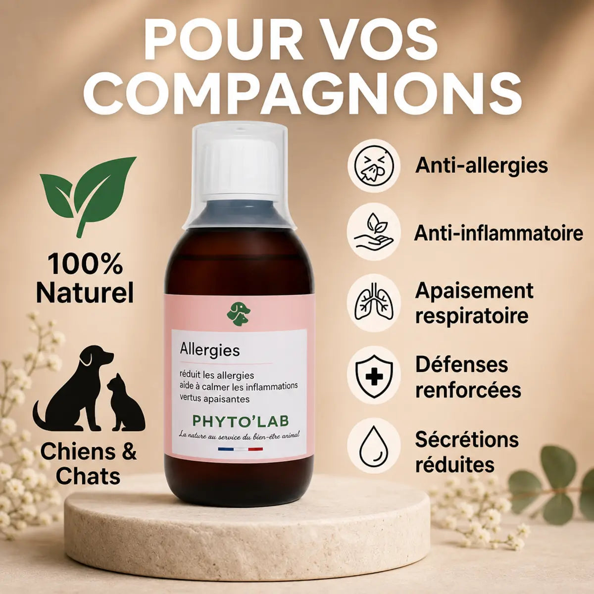 Phyto'Lab Allergies 200ml traitement allergies naturel chien chat avec bénéfices