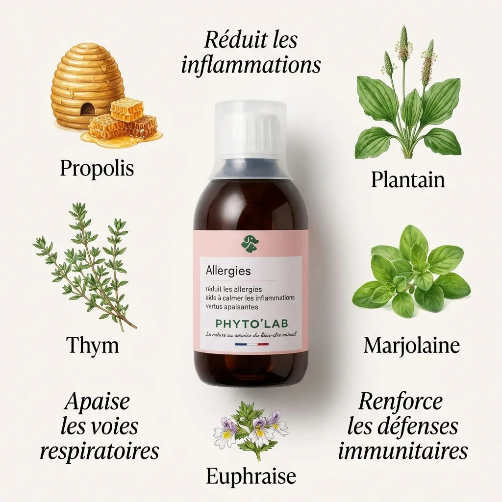 Phyto'Lab Allergies 200ml pour chien chat avec ingrédients naturels propolis plantain thym