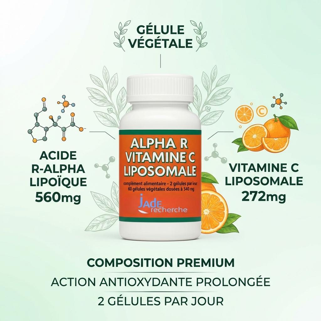 Supplément Vitamine C Liposomale et Alpha Lipoïque Jade Recherche 60 gélules