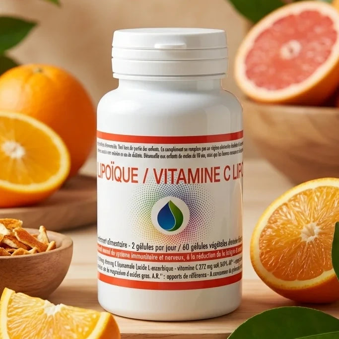 Alpha R Lipoïque Vitamine C Liposomale 60 gélules avec fruits citrus et feuilles vertes