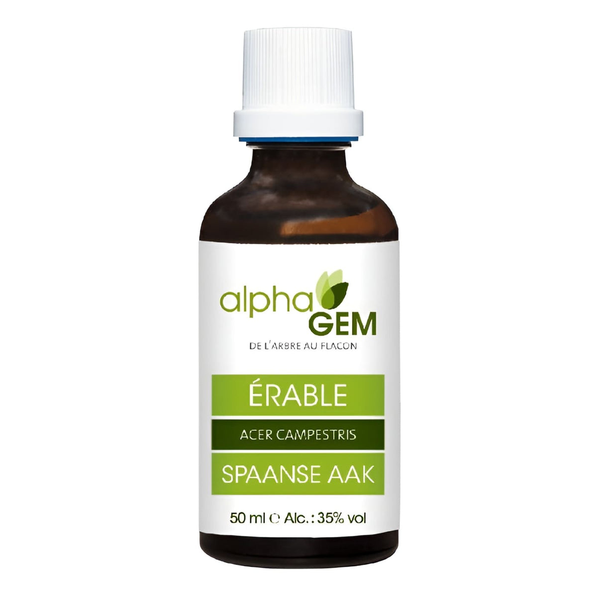 Un flacon en verre de Bourgeons Erable champêtre Bio de 50ml de la marque Alphagem