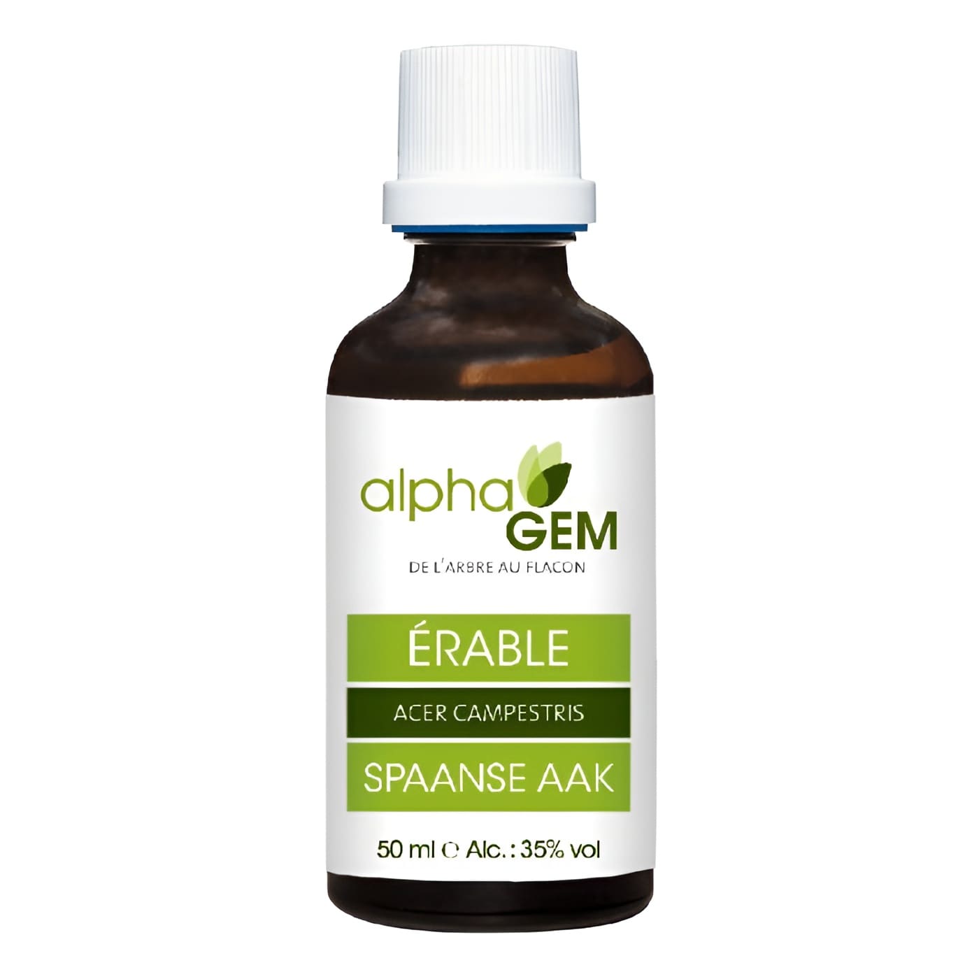 Un flacon en verre de Bourgeons Erable champêtre Bio de 50ml de la marque Alphagem