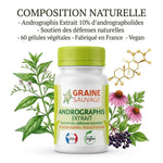Andrographis extrait 60 gélules Graine Sauvage avec plante et structure moléculaire andrographolides