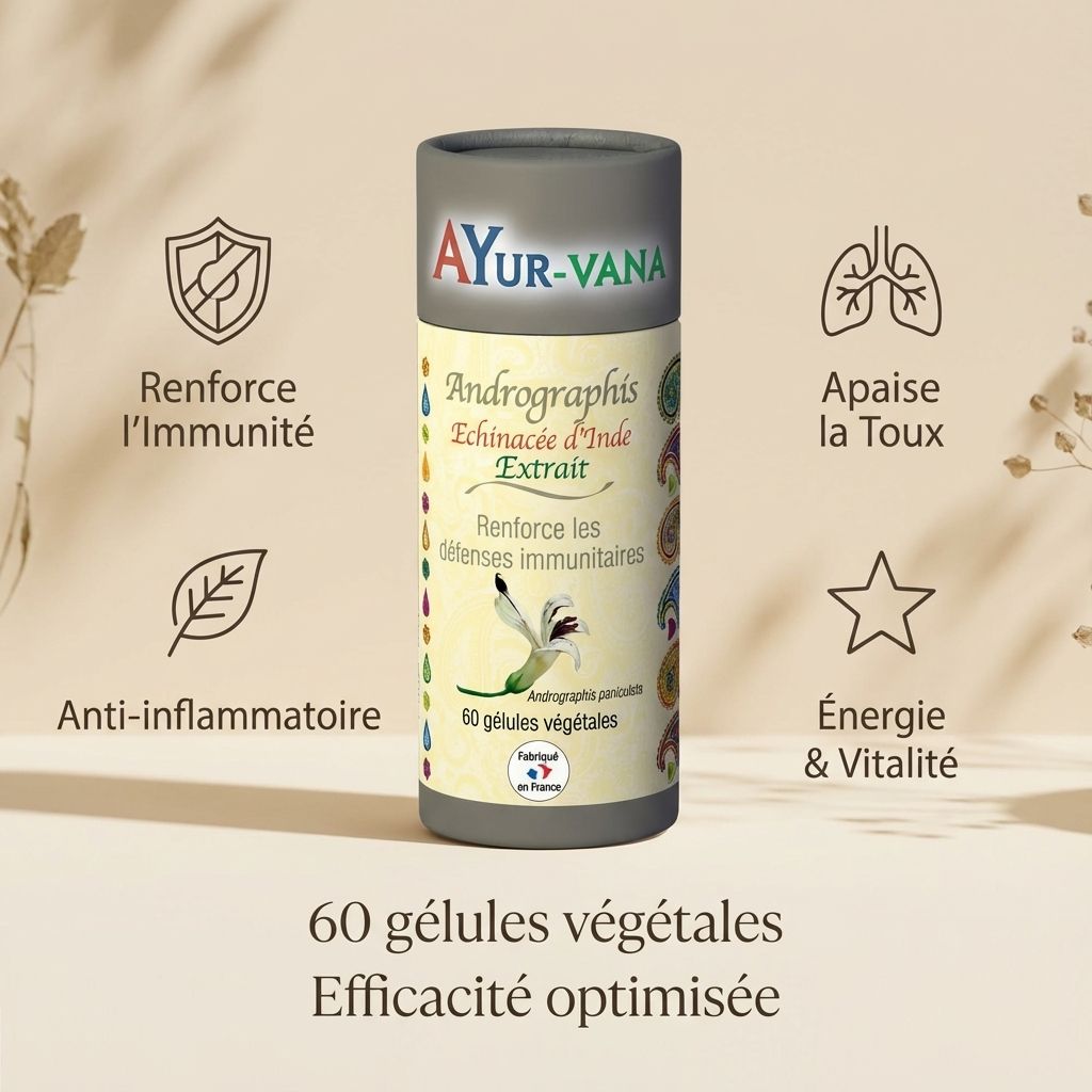 Andrographis Ayur-Vana - Complément immunité 60 gélules avec bénéfices santé illustrés
