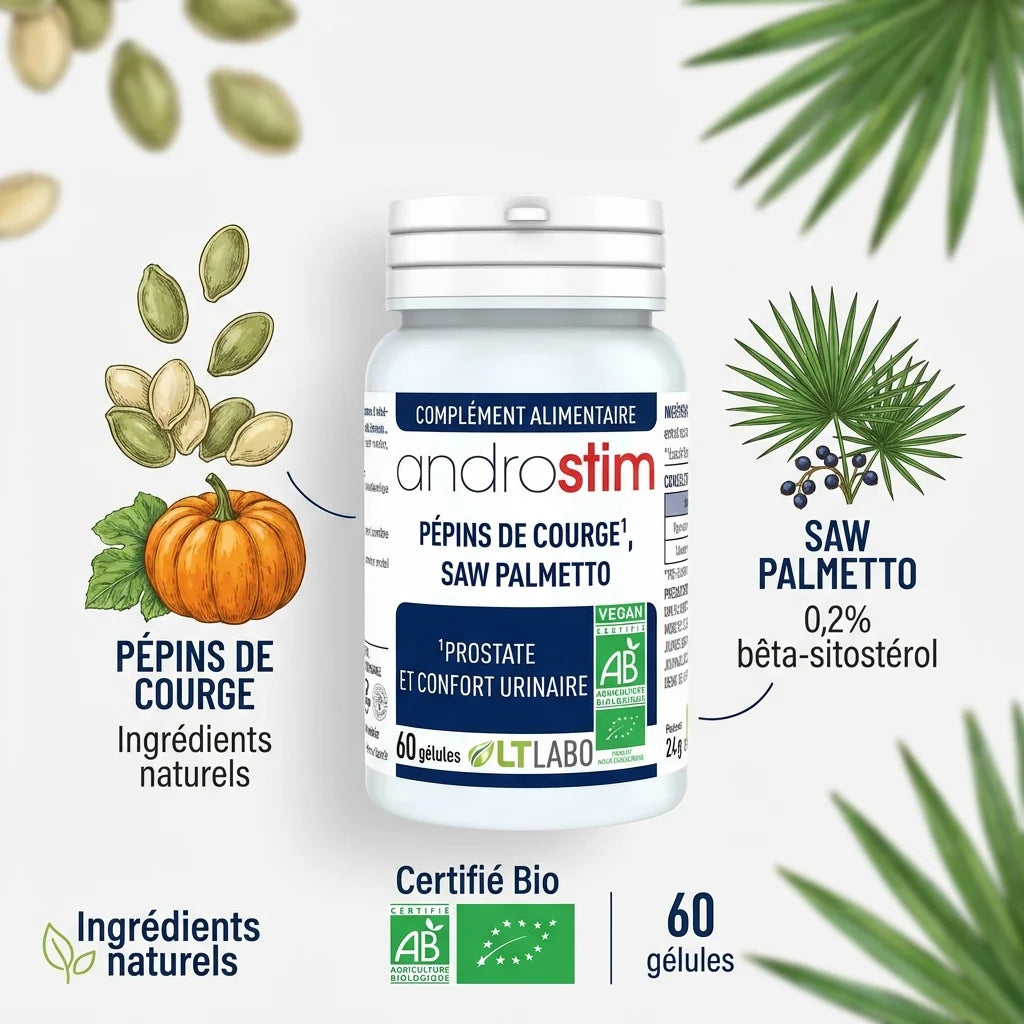 Androstim Bio 60 gélules LT Labo avec ingrédients naturels Pépins de courge et Saw Palmetto