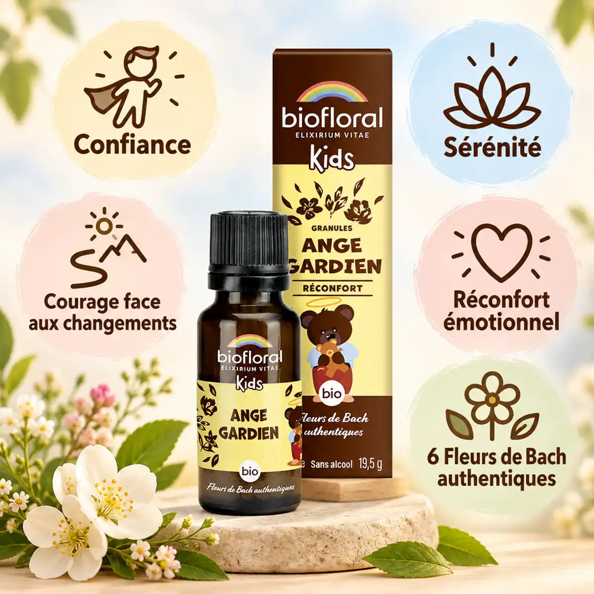 Granules Ange gardien enfants Biofloral 19,5g avec bénéfices bien-être et fleurs de Bach