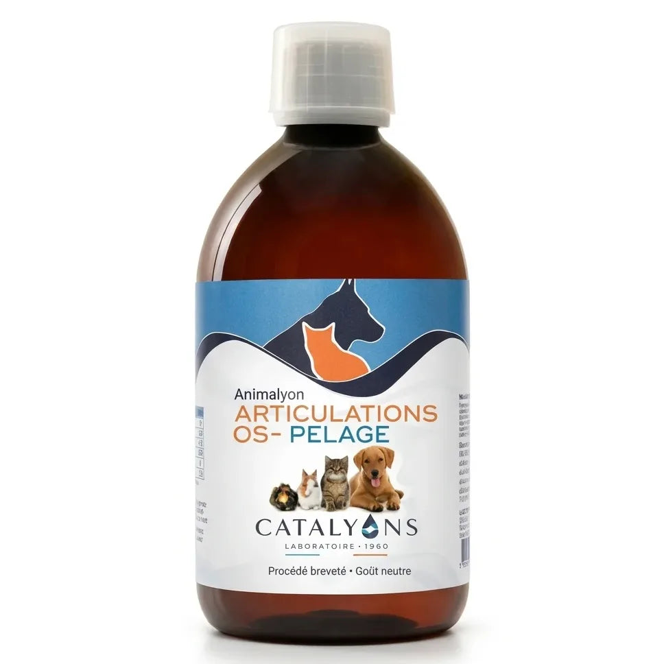 Animalyon Articulations Os Pelage 500ml flacon verre ambré pour santé articulaire animaux