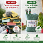 Éponges lavables écologiques Anotherway : comparaison avant/après des déchets plastiques versus solution durable Made in France